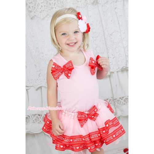 Valentine's Day Light Pink Baby Pettitop Red LOVE Bows & Light Pink Red LOVE Trimmed Baby Pettiskirt NG1719